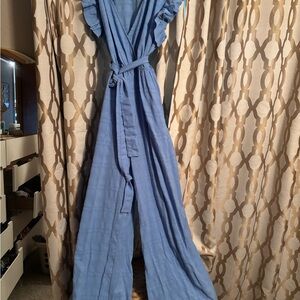 Blue Ruffled Jumpsuit - Size L